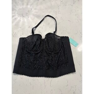 Goddess Lace Bridal Longline Bra Black 40B Strapless Halter Bustier NWT